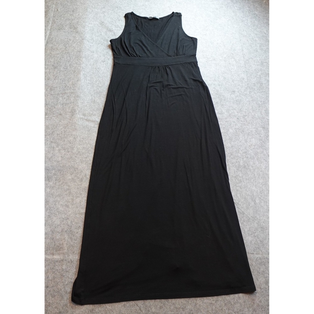Eileen Fisher Dress Women Medium Black Sleeveless Maxi V Neck Jersey Knit